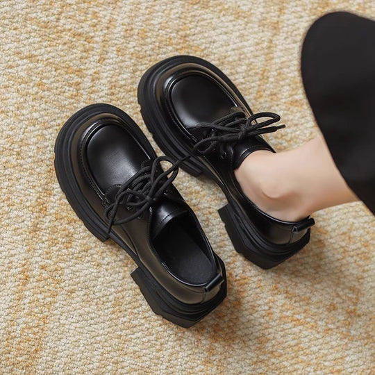 Damen elegante Schnürschuhe mit robustem Plateau und komfortablem Lederoberteil EB