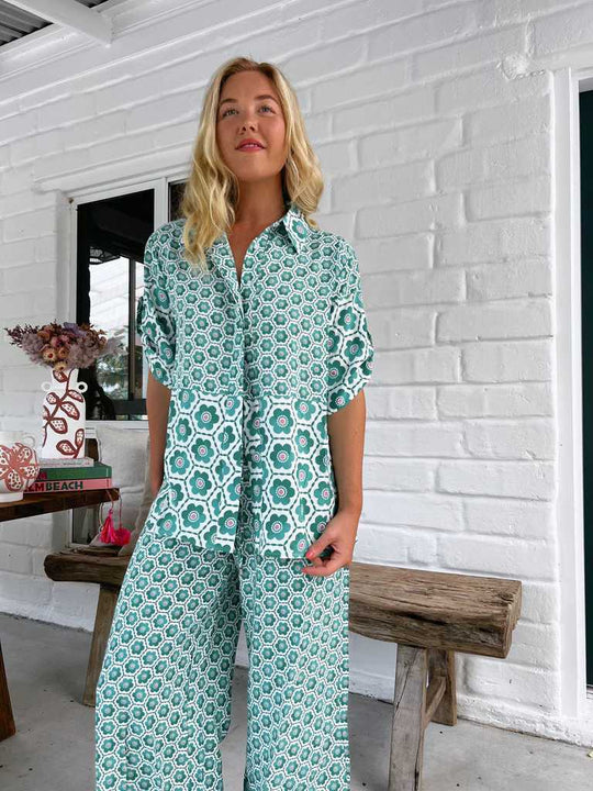 Damen Chice Blusen-Hosen-Kombination mit floralem Druck und weitem Schnitt EB