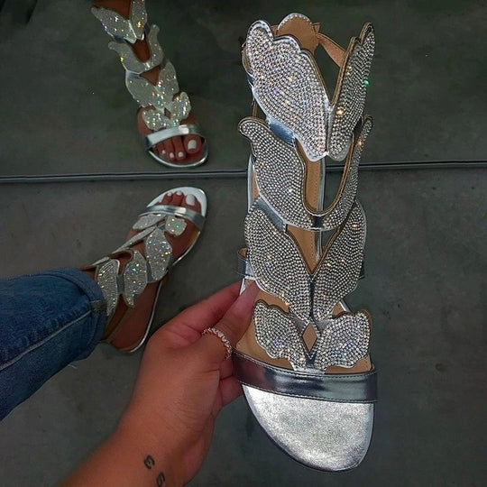 Damen Glitzernde Sandalen mit floralen Applikationen und verstellbarem Riemendesign EB
