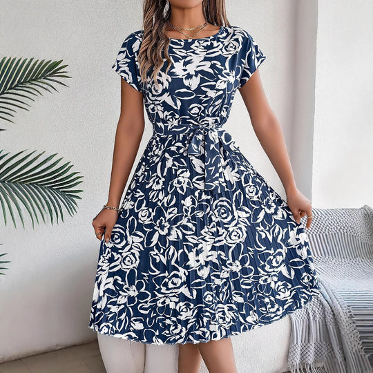 Damen modernes Wickelkleid mit floralem Print und Taillengürtel EB