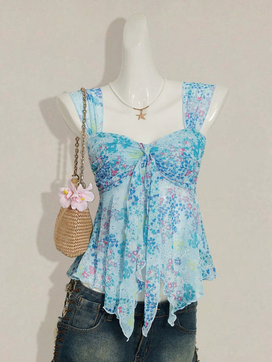Damen charmante Bluse mit auffälligem V-Ausschnitt und verspieltem Design EB
