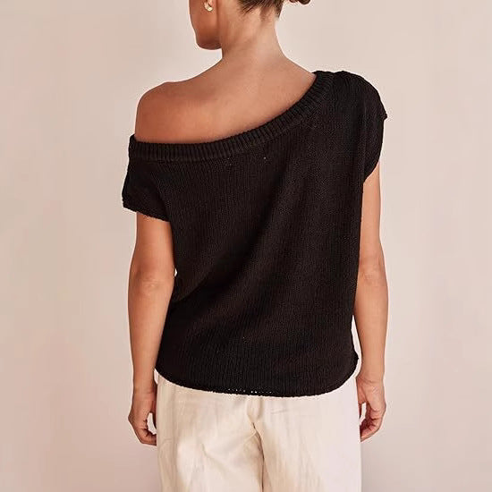 Damen lässiges Oversized Strickoberteil mit offener Schulterpartie EB