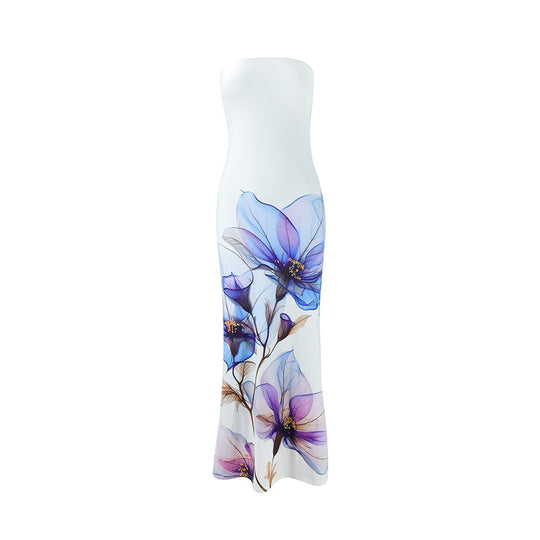 Damen strapaziertes Maxikleid mit stilvollen Blumenmotiven EB
