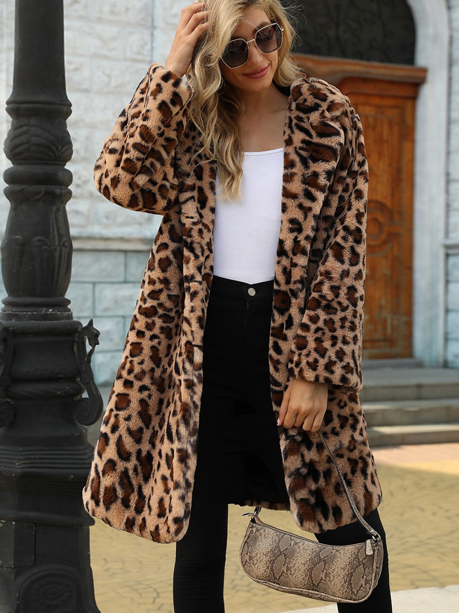 Damen Eleganter Leopardenfell-Mantel EB