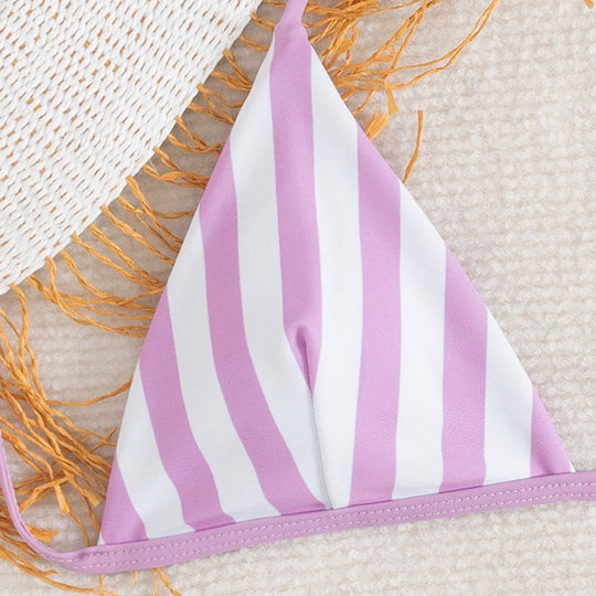Damen Triangel-Bikini mit trendigen Streifen und verspielten Bindebändern EB