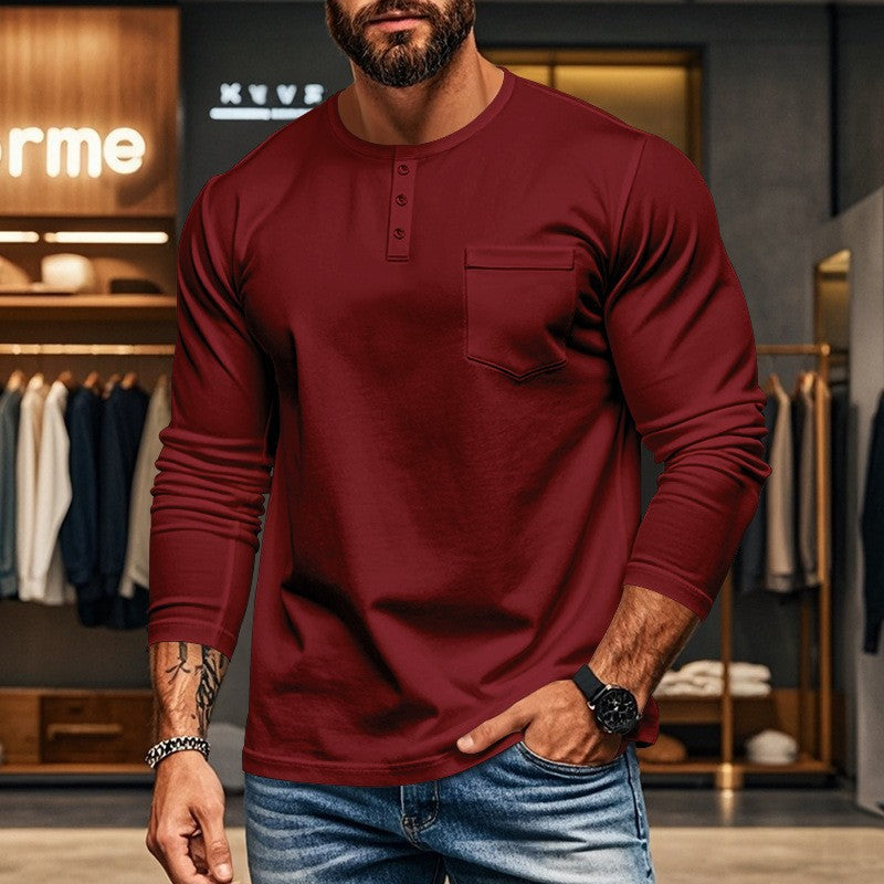Herren Langarmshirt mit Knopfleiste und Brusttasche EB
