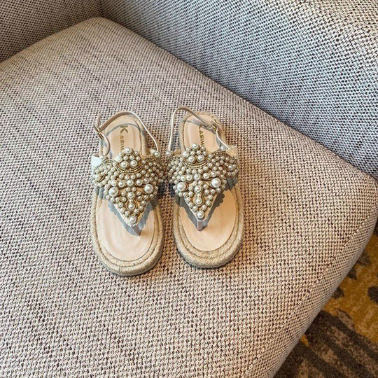 Damen elegante Flip-Flops mit dekorativen Perlenapplikationen EB