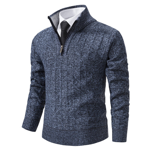 Herren nan Halbzip-Strickpullover mit strukturierter Zopfoptik, wärmendem Stehkragen und schmaler Silhouette EB