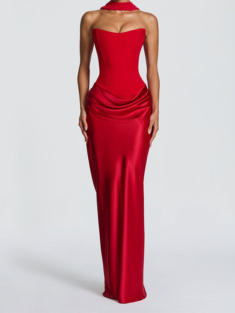 Damen Elegantes Langarm-Maxikleid mit raffinierten Drapierungen EB