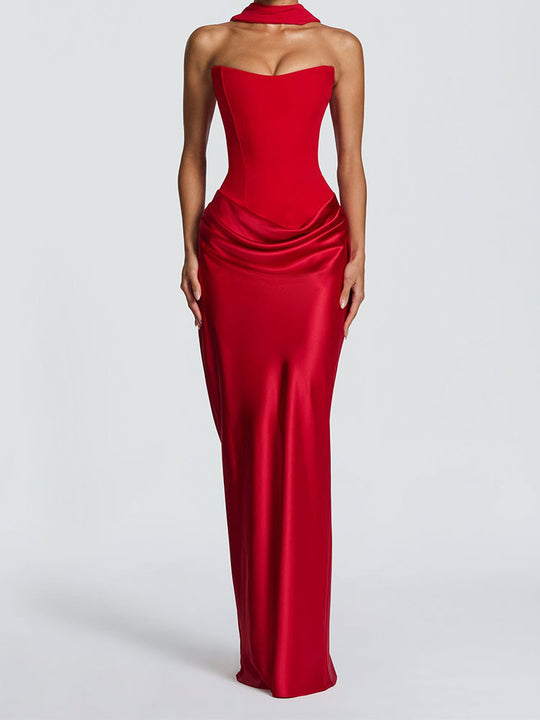Damen Elegantes Langarm-Maxikleid mit raffinierten Drapierungen EB