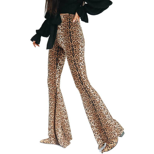 Damen Flared Jeans mit stilvollem Leopardenmuster EB