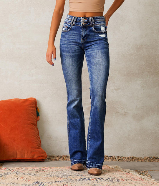 Damen Flared Jeans mit lässigem Schnitt und modischen Destroyed-Details EB