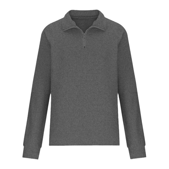 Damen Modischer Waffle-Pullover mit Stehkragen und Reißverschluss EB