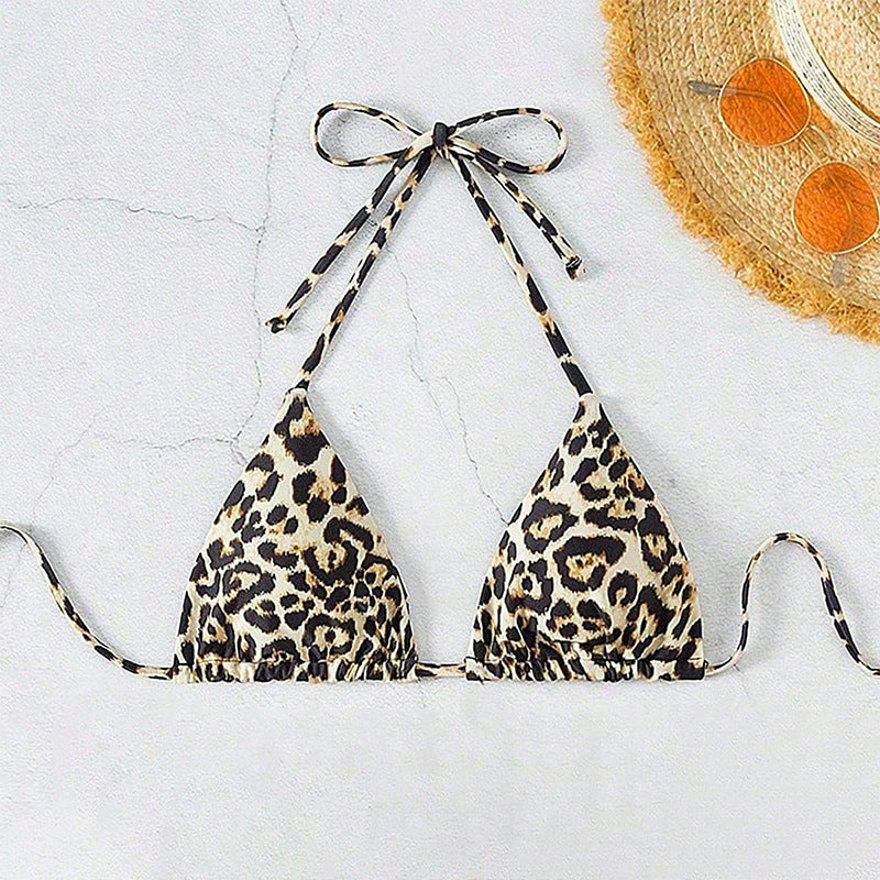 Damen Triangel-Bikini mit modischem Leopardenmuster und verstellbaren Trägern EB