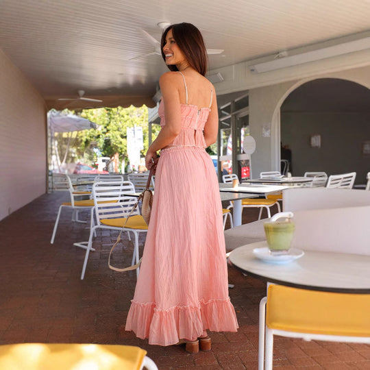 Damen Maxikleid mit romantischem Schnitt und verspielten Rüschendetails EB