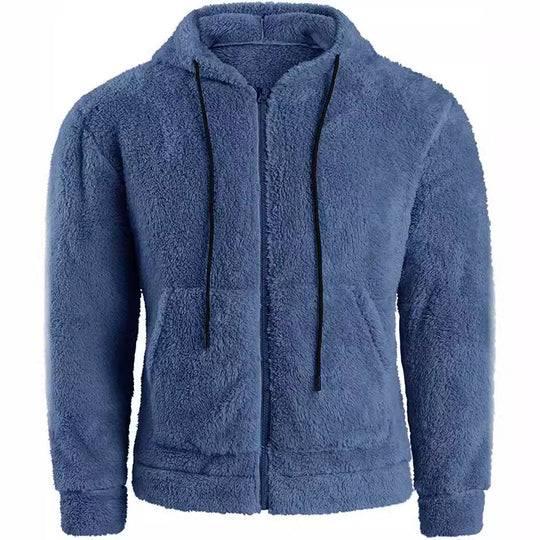 Herren nan Teddyplüsch Zip-Hoodie mit übergroßer Kapuze, verdecktem Reißverschluss und Eingrifftaschen EB