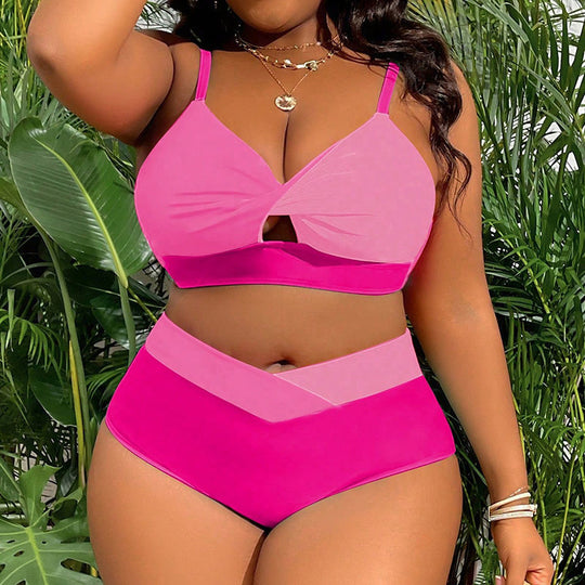 Damen hoch tailliertes Bikini-Set mit modischem Farbblock-Design EB