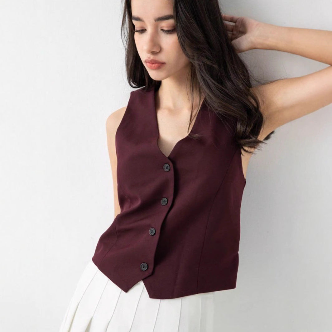 Damen elegante Weste mit modernem Schnitt und praktischen Knopfdetails EB