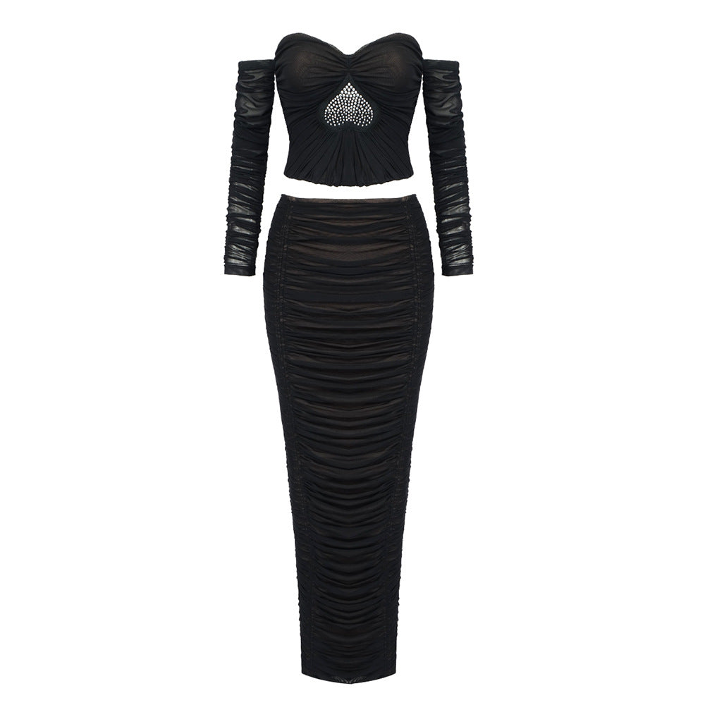 Damen Elegant geschnittenes 2-teiliges Set mit Rüschen und Herz-Ausschnitt EB