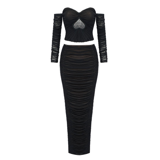 Damen Elegant geschnittenes 2-teiliges Set mit Rüschen und Herz-Ausschnitt EB