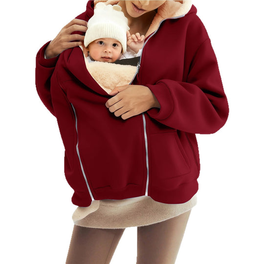 Damen nan Babytrage-Hoodie mit Teddyfutter und Zweiwege-Reißverschluss EB