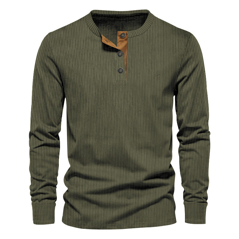 Herren lässiges Langarm-Henley-Shirt mit strukturiertem Rippdesign und modischen Knopfdetails EB
