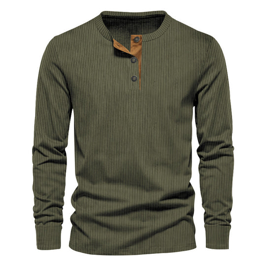 Herren lässiges Langarm-Henley-Shirt mit strukturiertem Rippdesign und modischen Knopfdetails EB