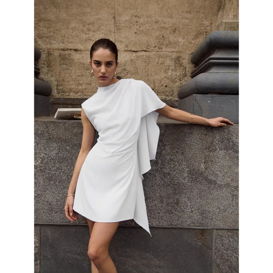 Damen elegantes Wickelkleid mit asymmetrischem Saum und raffinierter Drapierung EB