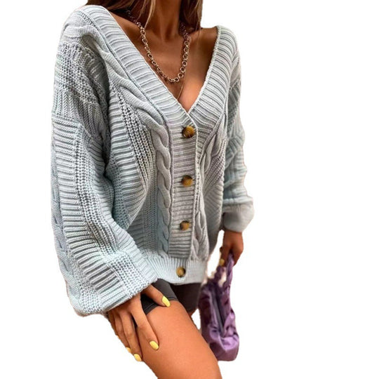 Damen Grobstrick-Cardigan mit offenen Ärmeln und dekorativen Knöpfen EB