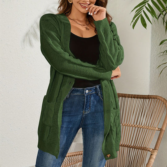 Damen Strickjacke mit großem Zopfmuster und praktischen Taschen EB