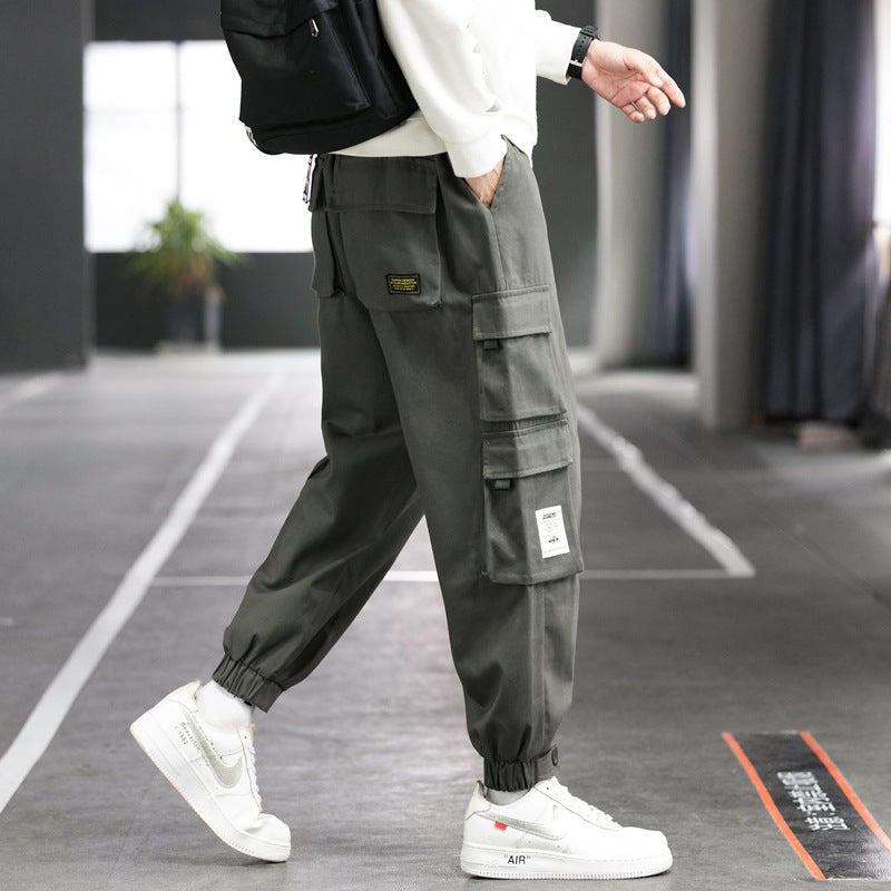 Herren nan Cargo-Joggerhose mit mehreren aufgesetzten Taschen, elastischem Bund und gekräuselten Knöcheln EB