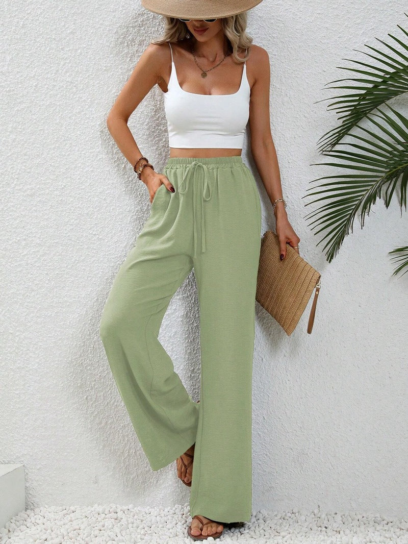 Damen Weite High-Waist Hose mit elastischem Bund und lässigem Schnitt EB