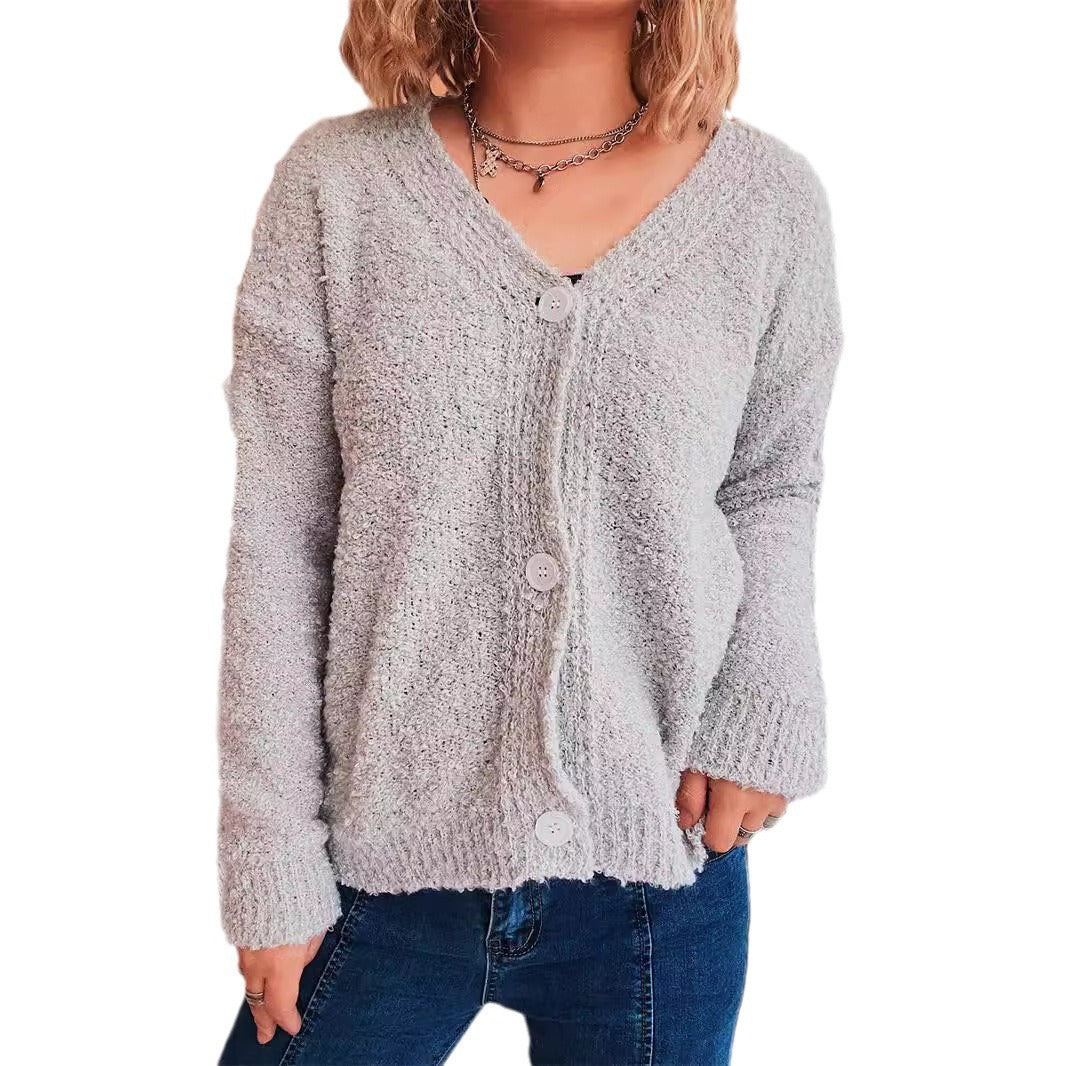 Damen kuschelige Strickjacke mit Knopfdetails und lässigem Schnitt EB