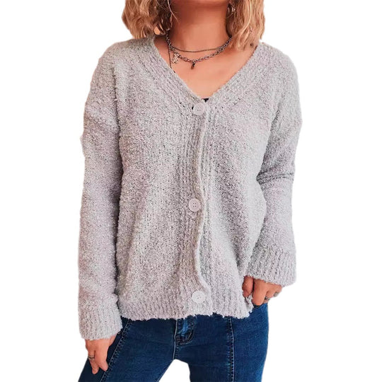 Damen kuschelige Strickjacke mit Knopfdetails und lässigem Schnitt EB
