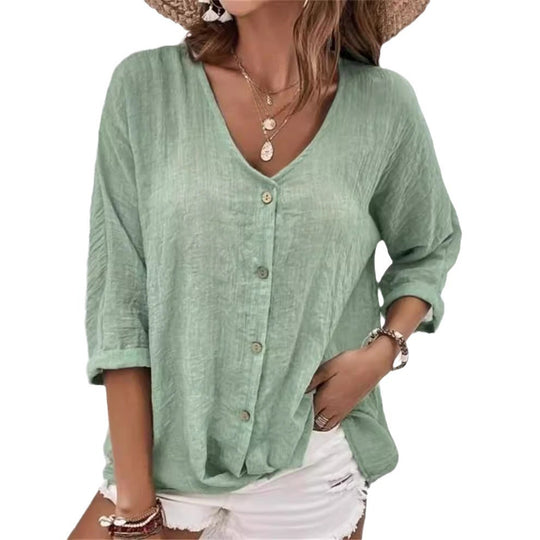 Damen luftige Bluse mit Knopfleiste EB