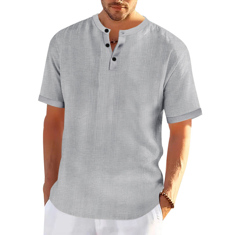 Herren modisches Kurzarmshirt mit Knopfleiste und strukturiertem Muster EB