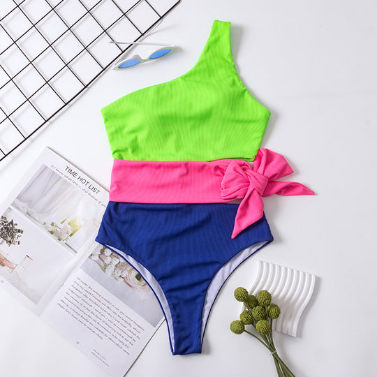 Damen Einteiliger Badeanzug mit asymmetrischem Design und modischem Wickelbund EB
