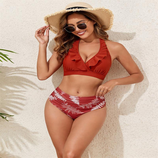 Damen Bikini-Set mit Volant-Top und hochgeschnittenem Slip EB