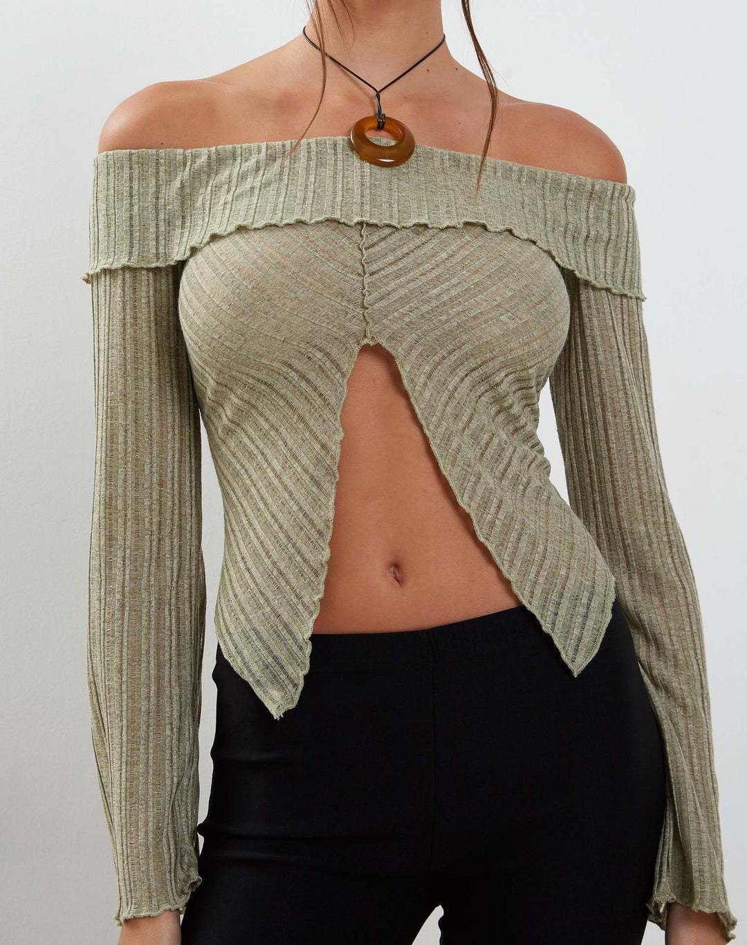 Damen Trendy Oberteil mit Off-Shoulder-Design und dekorativen Rüschen EB