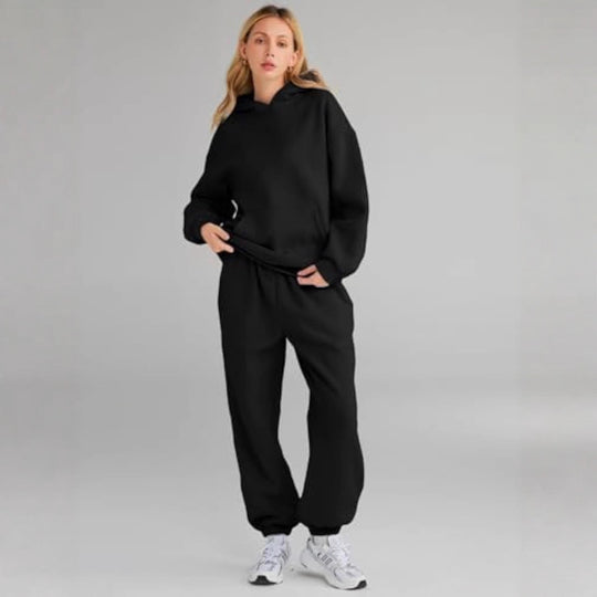 Damen Lässiges Hoodie-Jogging-Set aus French Terry mit Oversize-Kapuzenpullover und hochgeschnittener Jogginghose EB