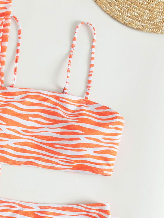 Damen Zweiteiliges Crop-Top und Rock-Set mit Zebra-Muster EB