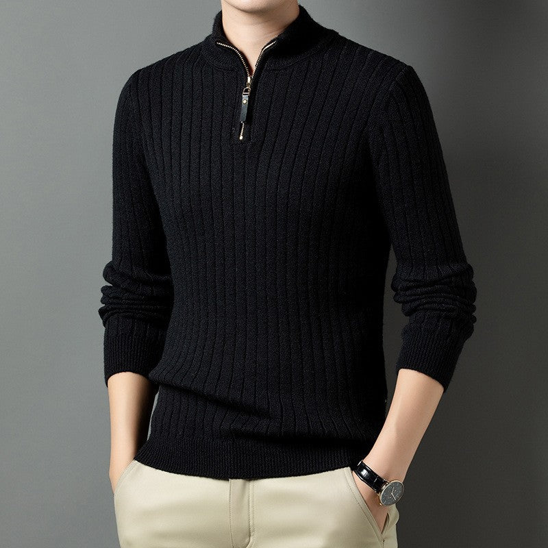 Herren Strickpullover mit modernem Stehkragen im Rippdesign EB