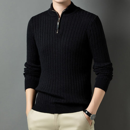 Herren Strickpullover mit modernem Stehkragen im Rippdesign EB
