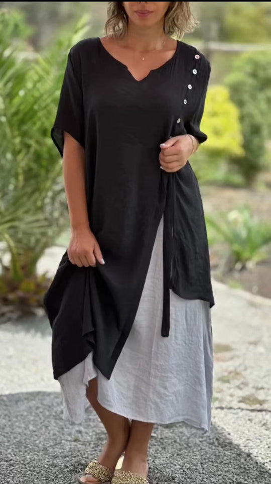 Damen Midi-Kleid mit seitlichem Schlitz und knöpfbarem Detail EB
