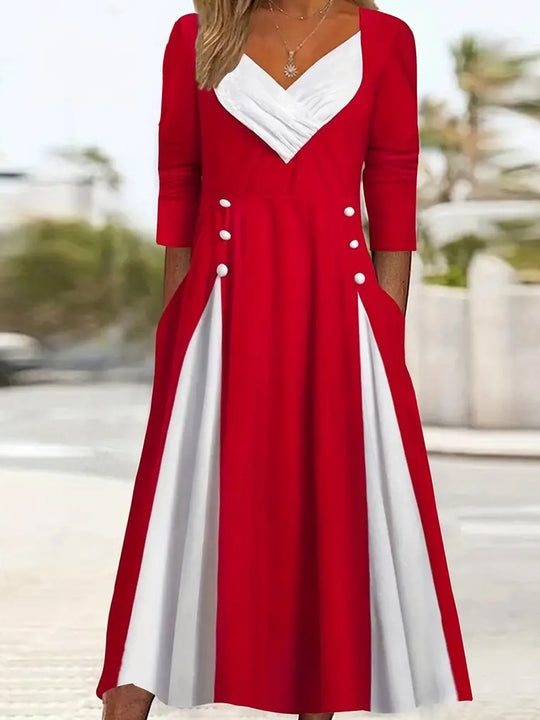 Damen Elegantes Midi-Kleid mit asymmetrischem Saum und stylischen Knopfdetails EB