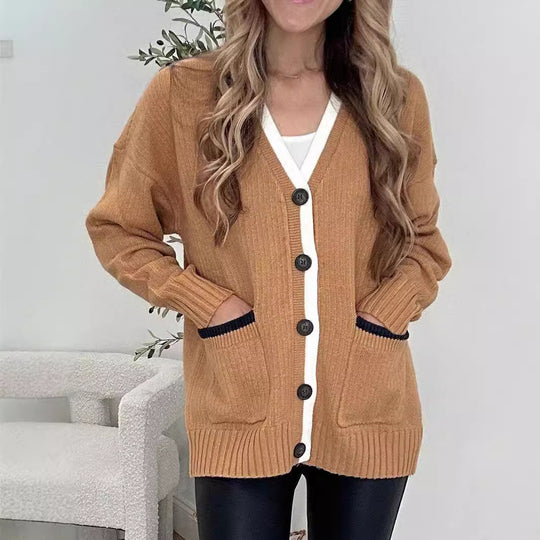 Damen Strickjacke mit Taschen und modernen Knöpfen EB