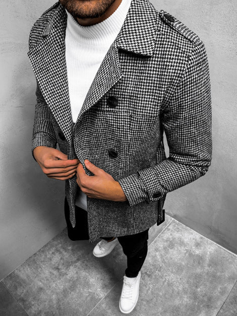 Damen eleganter Trenchcoat mit feinem Karo-Muster und tailliertem Schnitt EB