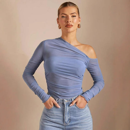Damen Asymmetrischer Body mit Raffungen und langen Ärmeln EB