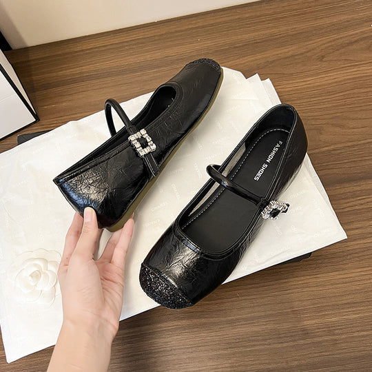 Damen Ballerinas mit modischem Riemen und glitzernder Oberfläche EB