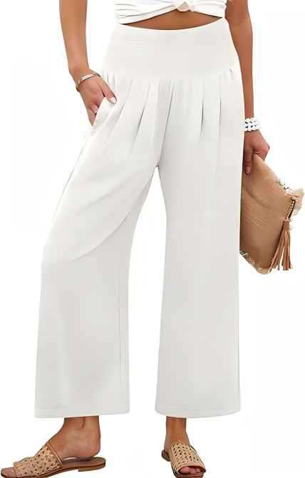 Damen Weite Culotte-Hose mit elastischem Bund und Falten EB